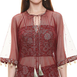 Maroon Printed Cape Set - Kavvach 