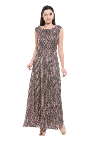 Ikkat Printed Flared Dress with Jacket - Kavvach 