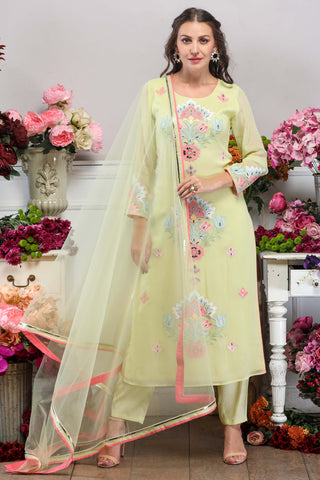 Yellow Long Kurta with Dupatta and Straight Pants