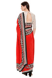 Red Printed Pre-Stitched Saree Set - Kavvach 