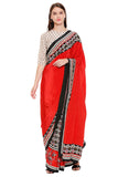 Red Printed Pre-Stitched Saree Set - Kavvach 
