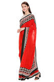 Red Printed Pre-Stitched Saree Set - Kavvach 