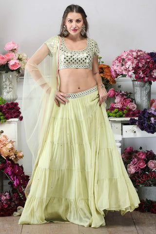 Raw Silk Lehenga and Embroidered Blouse