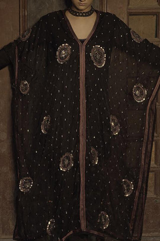 Black Embroidered Cape Kurta With Pants - Kavvach 