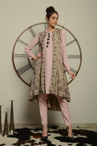 Beige Embroidered Jacket Set - Kavvach 