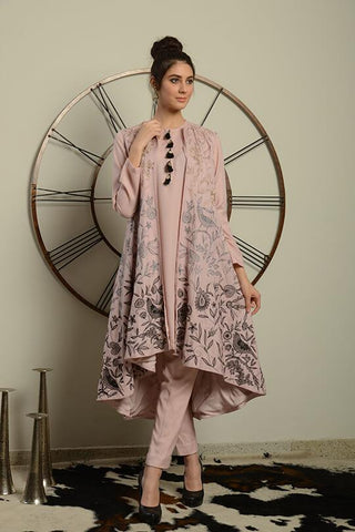 Baby Pink Embroidered Jacket Set - Kavvach 