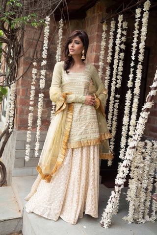 Sage green kurta skirt - Kavvach 