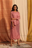 Pink Pure Linen Skirt Top With Stripes - Kavvach 