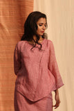 Pink Pure Linen Skirt Top With Stripes - Kavvach 