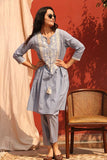 Blue Pure Cotton Tunic & Trousers Set - Kavvach 