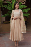 Hand-woven Beige Pure Muga Silk Suit Set - Kavvach 