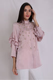 Lilac Suede Satin Ruffle Sleeve Shirt