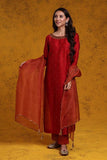 Hand-embroidered Pure Chanderi Suit-set - Kavvach 