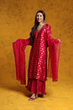 Hand-woven & Hand-embroidered Pure Chanderi Pattu Silk Suit-set - Kavvach 