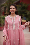 Hand-embroidered Light-pink Katan Silk Suit-set - Kavvach 