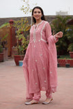 Hand-embroidered Light-pink Katan Silk Suit-set - Kavvach 