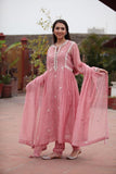 Hand-embroidered Light-pink Katan Silk Suit-set - Kavvach 