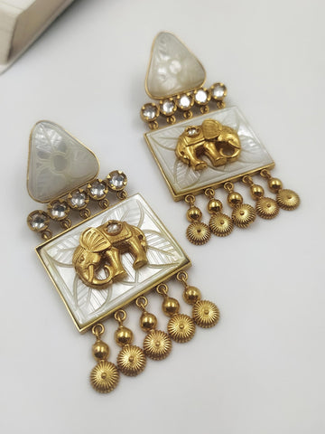 White Elephant Motif Earrings by Yuvaan Jewels - Kavvach 