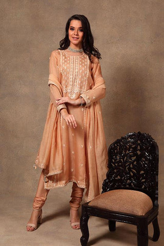 Dark Peach Pure Silk Organza Suit Set - Kavvach 