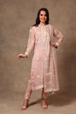 Hand-woven Baby Pink Pure Katan Silk Suit Set - Kavvach 