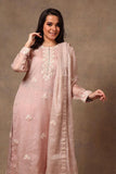 Hand-woven Baby Pink Pure Katan Silk Suit Set - Kavvach 