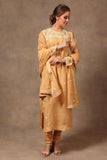 Hand-woven Yellow Pure Katan Silk Suit Set - Kavvach 