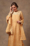 Hand-woven Yellow Pure Katan Silk Suit Set - Kavvach 