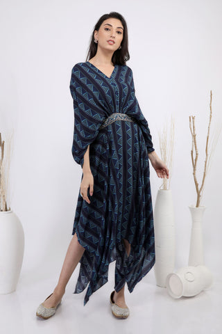 Linear printed asymmetric dress