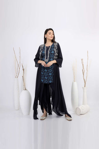Jaal Printed Kurta with embellished jacket and dhoti pants