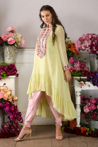 Yellow Long Kurta with Tulip Pants