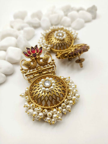 Red Jaal Work Earrings by Yuvaan Jewels - Kavvach 
