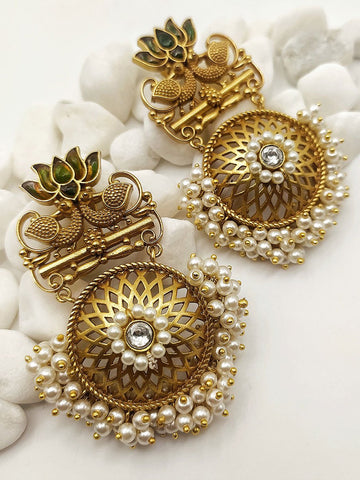 Green Jaal Work Earrings by Yuvaan Jewels - Kavvach 