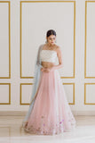Embroidered Pink Lehenga with White Top - Kavvach 