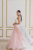 Embroidered Pink Lehenga with White Top - Kavvach 