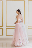 Embroidered Pink Lehenga with White Top - Kavvach 