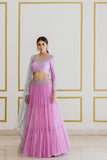 Lavendar Lehenga with Ice Blue Dupatta - Kavvach 