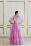 Lavendar Lehenga with Ice Blue Dupatta - Kavvach 