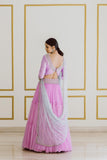 Lavendar Lehenga with Ice Blue Dupatta - Kavvach 