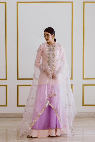 Embroidered Lavender Gharara Set - Kavvach 