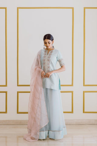 Embroidered Ice Blue Gharara Set - Kavvach 