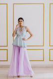 Ice Blue Peplum Top with Palazzo Skirt - Kavvach 