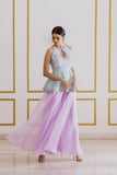 Ice Blue Peplum Top with Palazzo Skirt - Kavvach 