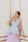 Ice Blue Peplum Top with Palazzo Skirt - Kavvach 