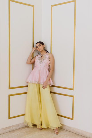 Embroidered Peplum Top with Palazzo - Kavvach 