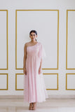 One-shoulder Pink Gown with Flared Sleeve - Kavvach 