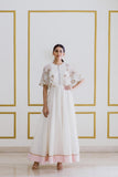 Embroidered White Gown with Butterly Sleeves - Kavvach 