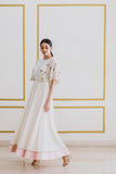 Embroidered White Gown with Butterly Sleeves - Kavvach 