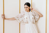Embroidered White Gown with Butterly Sleeves - Kavvach 
