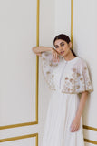 Embroidered White Gown with Butterly Sleeves - Kavvach 