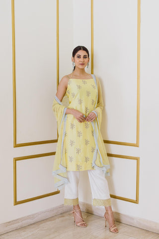 Yellow and White Suit Set - Kavvach 